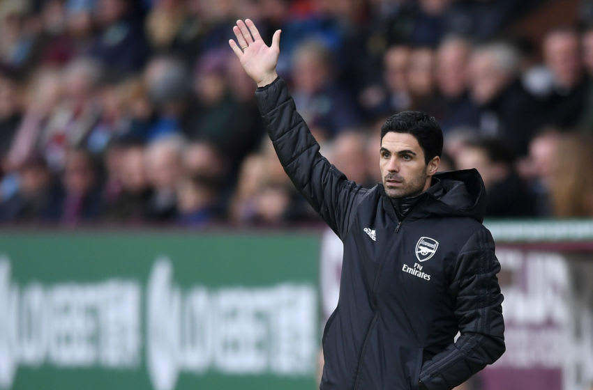 BURNLEY, ENGLAND - FEBRUARY 02: Mikel Arteta, Manager of Arsenal gestures during the Premier League match between Burnley FC and Arsenal FC at Turf Moor on February 02, 2020 in Burnley, United Kingdom. (Photo by Gareth Copley/Getty Images)