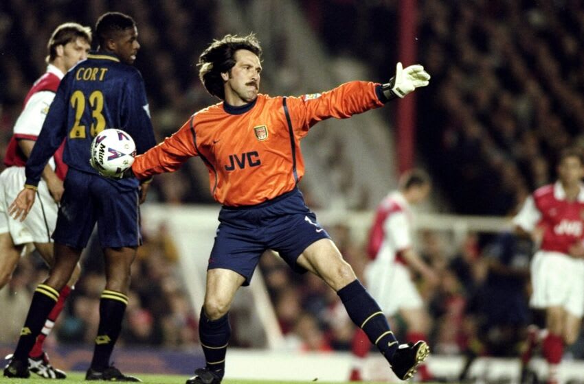19 Apr 1999: Arsenal keeper David Seaman throws out against Wimbledon in the FA Carling Premiership match at Highbury in London. Arsenal won 5-1. \ Mandatory Credit: Gary M Prior/Allsport