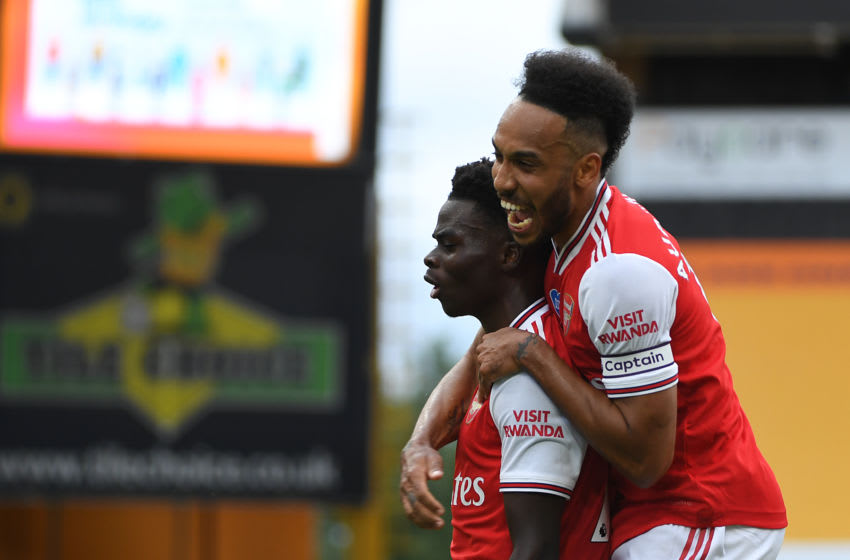 Arsenal, Bukayo Saka, Pierre-Emerick Aubameyang (Photo by Sam Bagnall - AMA/Getty Images)