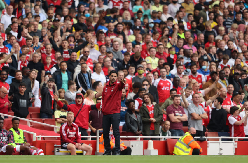 LONDON, ENGLAND - AUGUST 01: Mikel Arteta[ the head coach / manager of Arsenal during Arsenal v Chelsea: The Mind Series at Emirates Stadium on August 1, 2021 in London, England. (Photo by Matthew Ashton - AMA/Getty Images)