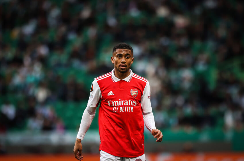 LISBON, PORTUGAL - 2023/03/09: Reiss Nelson of Arsenal FC seen in action during the Round of 16 Leg One - UEFA Europa League match between Sporting CP and Arsenal FC at Estadio Jose Alvalade.
(Final score: Sporting CP 2:2 Arsenal FC). (Photo by David Martins/SOPA Images/LightRocket via Getty Images)