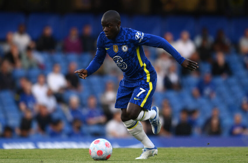 LONDON, ENGLAND - MAY 19: Ngolo Kante of Chelsea in action during the Premier League match between Chelsea and Leicester City at Stamford Bridge on May 19, 2022 in London, England. (Photo by Mike Hewitt/Getty Images)
