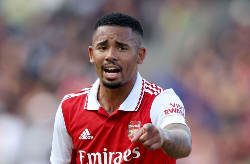 NUREMBERG, GERMANY - JULY 08: Gabriel Jesus of Arsenal reacts during the pre-season friendly match between 1. FC Nürnberg and Arsenal F.C. at Max-Morlock-Stadion on July 08, 2022 in Nuremberg, Germany. (Photo by Alexander Hassenstein/Getty Images)