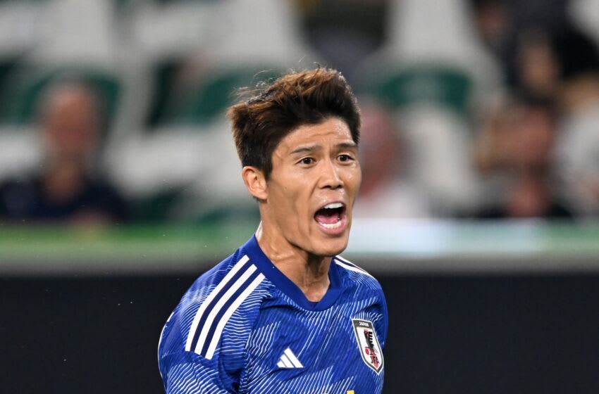 WOLFSBURG - Takehiro Tomiyasu of Japan during the friendly International match between Germany and Japan at the Volkswagen Arena on September 9, 2023 in Wolfsburg, Germany. ANP | Hollandse Hoogte | GERRIT VAN COLOGNE (Photo by ANP via Getty Images)
