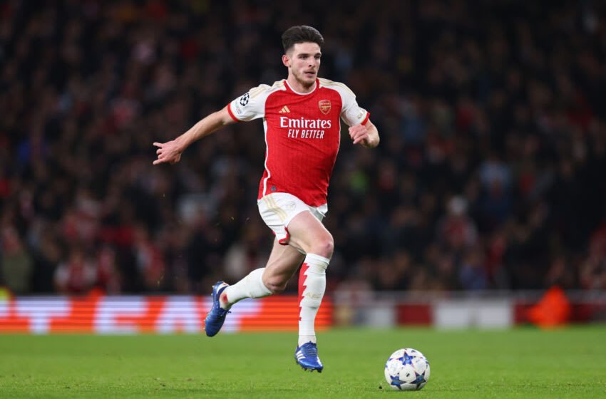LONDON, ENGLAND - NOVEMBER 8: Declan Rice of Arsenal during the UEFA Champions League match between Arsenal FC and Sevilla FC at Emirates Stadium on November 8, 2023 in London, United Kingdom. (Photo by Marc Atkins/Getty Images)