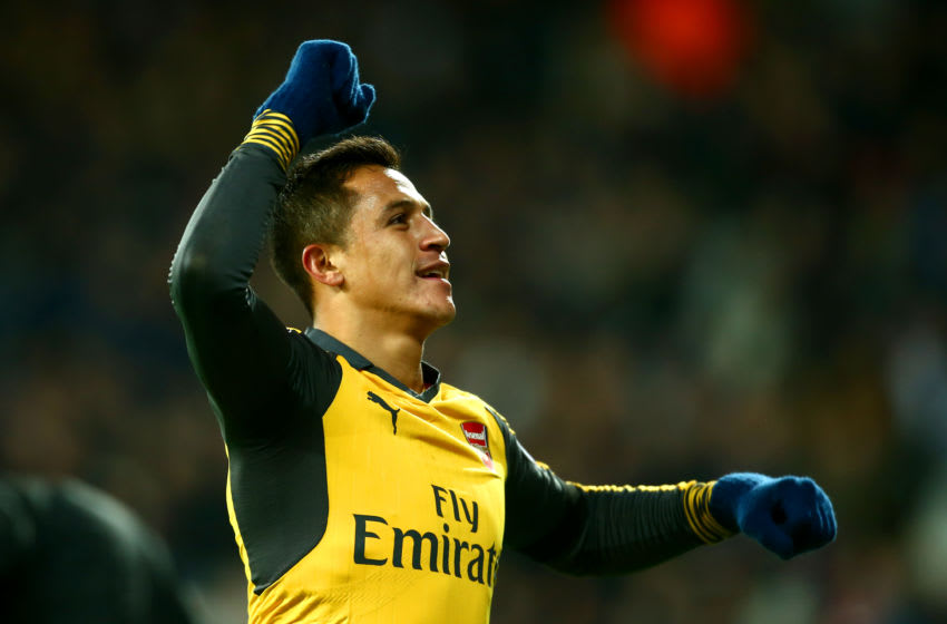 LONDON, ENGLAND - DECEMBER 03: Alexis Sanchez of Arsenal celebrates after scoring his team's second goal during the Premier League match between West Ham United and Arsenal at London Stadium on December 3, 2016 in London, England. (Photo by Jordan Mansfield/Getty Images)