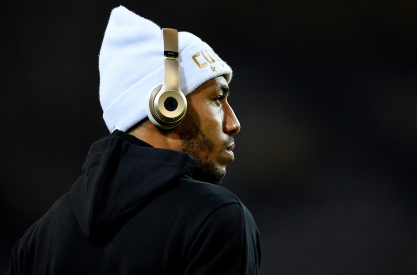 DORTMUND, GERMANY - NOVEMBER 21: Pierre-Emerick Aubameyang of Borussia Dortmund looks on during his warm up prior to the UEFA Champions League group H match between Borussia Dortmund and Tottenham Hotspur at Signal Iduna Park on November 21, 2017 in Dortmund, Germany. (Photo by Stuart Franklin/Getty Images)