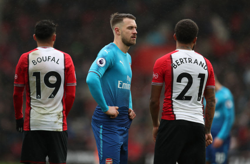 SOUTHAMPTON, ENGLAND - DECEMBER 10: A dejected looking Aaron Ramsey of Arsenal during the Premier League match between Southampton and Arsenal at St Mary's Stadium on December 10, 2017 in Southampton, England. (Photo by Catherine Ivill/Getty Images)